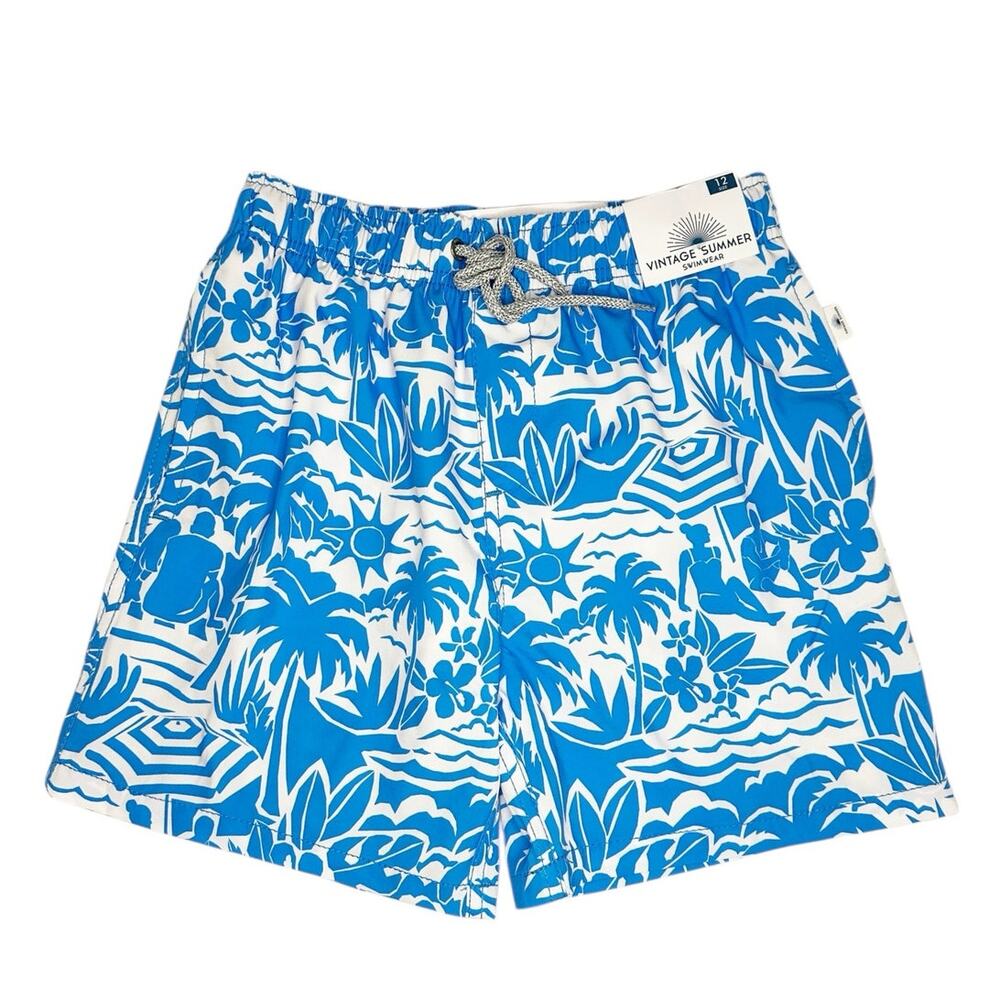NWT Vintage Summer Tropical Print Swim Trunks Size 12